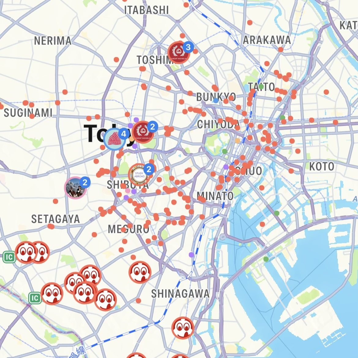 Jimo map screenshot over Tokyo